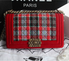 2013 Boy Chanel Flap Shoulder Bag Nubuck & Denim A67086 Red A67086
