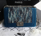 2013 Boy Chanel Flap Shoulder Bag Original Nubuck Leather and Velvet A67086 Blue A67086