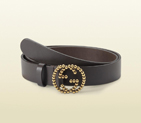 2013 Gucci belt with studded interlocking G buckle