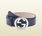 2013 Gucci blue guccissima leather belt with interlocking G buckle