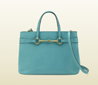 2013 Gucci bright bit light blue leather top handle tote