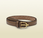 2013 Gucci maple brown leather skinny belt with spur buckle