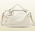 2013 Gucci twill off-white leather top handle bag