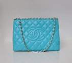 2013 Newest Chanel Shopping Bag Sheepskin Leather A50495 lake blue A50495