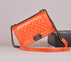 2014 Boy Chanel A67086 Flap Shoulder Bag Original Patent Leather Orange A67086