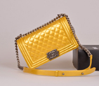2014 Boy Chanel A67086 Flap Shoulder Bag Original Patent Leather Yellow A67086