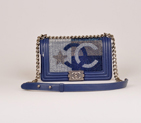 2014 Boy Chanel Dallas Flap Shoulder Bag Sheepskin A92480 Blue A92480