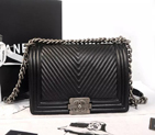 2014 Boy Chanel Flap Shoulder Bag Herringbone Stitching A92493 Black A92493