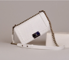 2014 Boy Chanel Flap Shoulder Bag Herringbone Stitching A92493 White A92493