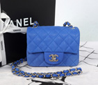 2014 Chanel 1115 mini Classic Flap Bag Original Cannage Pattern Nubuck Leather Blue with Silver 1115
