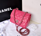 2014 Chanel 1115 mini Classic Flap Bag Original Sheepskin Leather Rose in Silver 1115