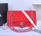 2014 Chanel 2.55 Series Classic Flap Bag Denim Fabric CF1112 Red 1112