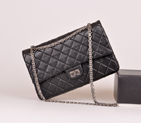 2014 Chanel A30226 Black Original Elephant Grain Leather Flap Bag Silver A30226