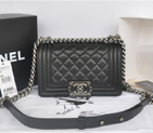 2014 Chanel Boy Flap Shoulder Bag Black Original Lambskin Leather A67085 with Antique A67085