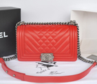 2014 Chanel Boy Flap Shoulder Bag in Original Sheepskin Leather A90191 Red A90191