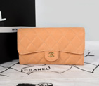 2014 Chanel C006 Apricot Original Cannage Pattern Nubuck Leather Long Tri-Fold Wallet C006