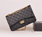 2014 Chanel Classic Falp Bag Original Elephant Grain Leather A28668 in black with Gold Chain A28668