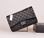 2014 Chanel Classic Falp Bag Original Elephant Grain Leather A28668 in black with Silver Chai A28668