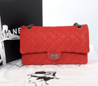 2014 Chanel Classic Flap Bag 1112 Original Cannage Pattern Nubuck Leather in Red with Silver 1112