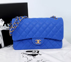 2014 Chanel Classic Flap Bag 1113 Original Cannage Pattern Nubuck Leather in Blue with Gold 1113