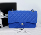 2014 Chanel Classic Flap Bag 1113 Original Cannage Pattern Nubuck Leather in Blue with Silver 1113