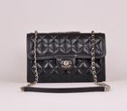 2014 Chanel Classic Flap Bag Black Sheepskin Leather A25280 Silver A25280