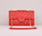 2014 Chanel Classic Flap Bag Red Sheepskin Leather A25280 Gold A25280