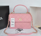 2014 Chanel Classic Top Handle Bag Original Sheepskin Leather A92236 Pink A92236