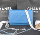 2014 Chanel Flap Shoulder Bag Blue Calfskin Leather A33817 Silver A33817
