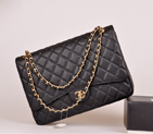2014 Chanel Jumbo Quilted Classic Original Caviar Leather Flap Bag A58601 Black Gold A58601