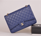 2014 Chanel Jumbo Quilted Classic Original Caviar Leather Flap Bag A58601 Blue Gold A58601