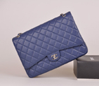 2014 Chanel Jumbo Quilted Classic Original Caviar Leather Flap Bag A58601 Blue Silver A58601