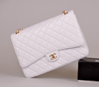 2014 Chanel Jumbo Quilted Classic Original Caviar Leather Flap Bag A58601 White Gold A58601