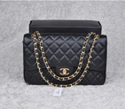 2014 Chanel Jumbo Quilted Classic Original Caviar leather Flap Bag A58600 Black in Gold A58600