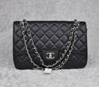 2014 Chanel Jumbo Quilted Classic Original Caviar leather Flap Bag A58600 Black in silver A58600