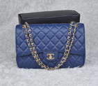 2014 Chanel Jumbo Quilted Classic Original Caviar leather Flap Bag A58600 Blue in Gold A58600