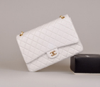 2014 Chanel Jumbo Quilted Classic Original Sheepskin leather Flap Bag A58601 White in Gold A58601