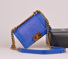 2014 Chanel LE Boy 2014 Flap Shoulder Bag Real Python Leather A67063 Blue A67063