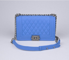 2014 Chanel LE Boy Flap Shoulder Bag Cannage Pattern Nubuck Leather A67086 Blue A67086