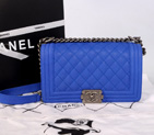 2014 Chanel LE Boy Flap Shoulder Bag Original Cannage Pattern Nubuck Leather A66383 Blue A66383