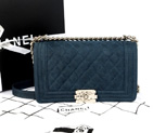 2014 Chanel LE Boy Flap Shoulder Bag Original Cannage Pattern Nubuck Leather A66383 Dark Blue A66383