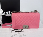 2014 Chanel LE Boy Flap Shoulder Bag Original Cannage Pattern Nubuck Leather A66383 Pink A66383