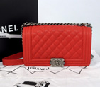2014 Chanel LE Boy Flap Shoulder Bag Original Cannage Pattern Nubuck Leather A66383 Red A66383