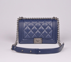 2014 Chanel Le Boy Flap Shoulder Bag Sheepskin Leather A92105 in Dark Blue A92105