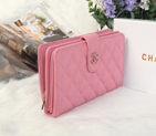 2014 Chanel Matelasse Bi-Fold Wallet Sheepskin Leather C0016 in Pink C0016