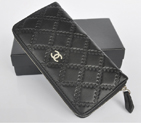 2014 Chanel Matelasse Zip Around Wallet Embossed Leather A50097 Black A50097