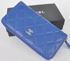 2014 Chanel Matelasse Zip Around Wallet Embossed Leather A50097 Blue A50097
