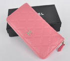 2014 Chanel Matelasse Zip Around Wallet Embossed Leather A50097 Cherry pink A50097