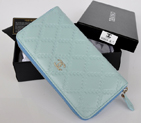 2014 Chanel Matelasse Zip Around Wallet Embossed Leather A50097 Light blue A50097