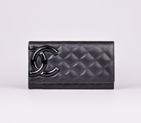 2014 Chanel Original Sheepskin Leather Black CC Logo Tri-Fold Wallet A50079 Black A50079